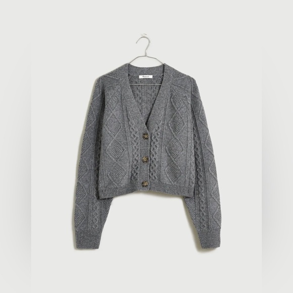 Madewell Cable-Knit Cropped Cardigan in Heather Graphite - Picture 6 of 9